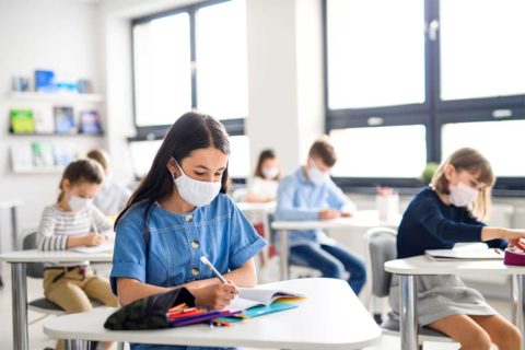 Child at school with mask