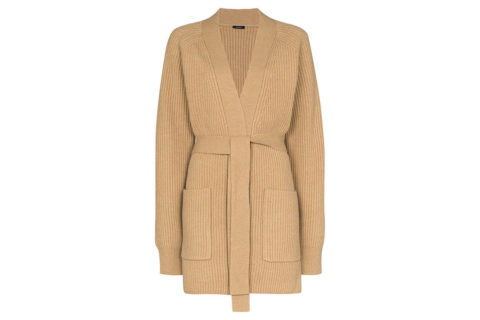 Joseph Belted Rib-Knit Long Cardigan