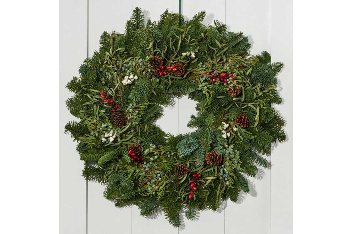 wreath with berries and pinecones