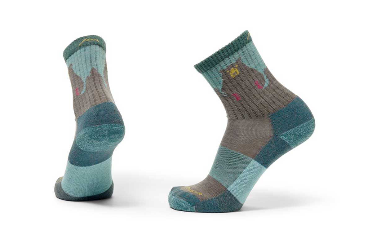 grey and blue socks with bear