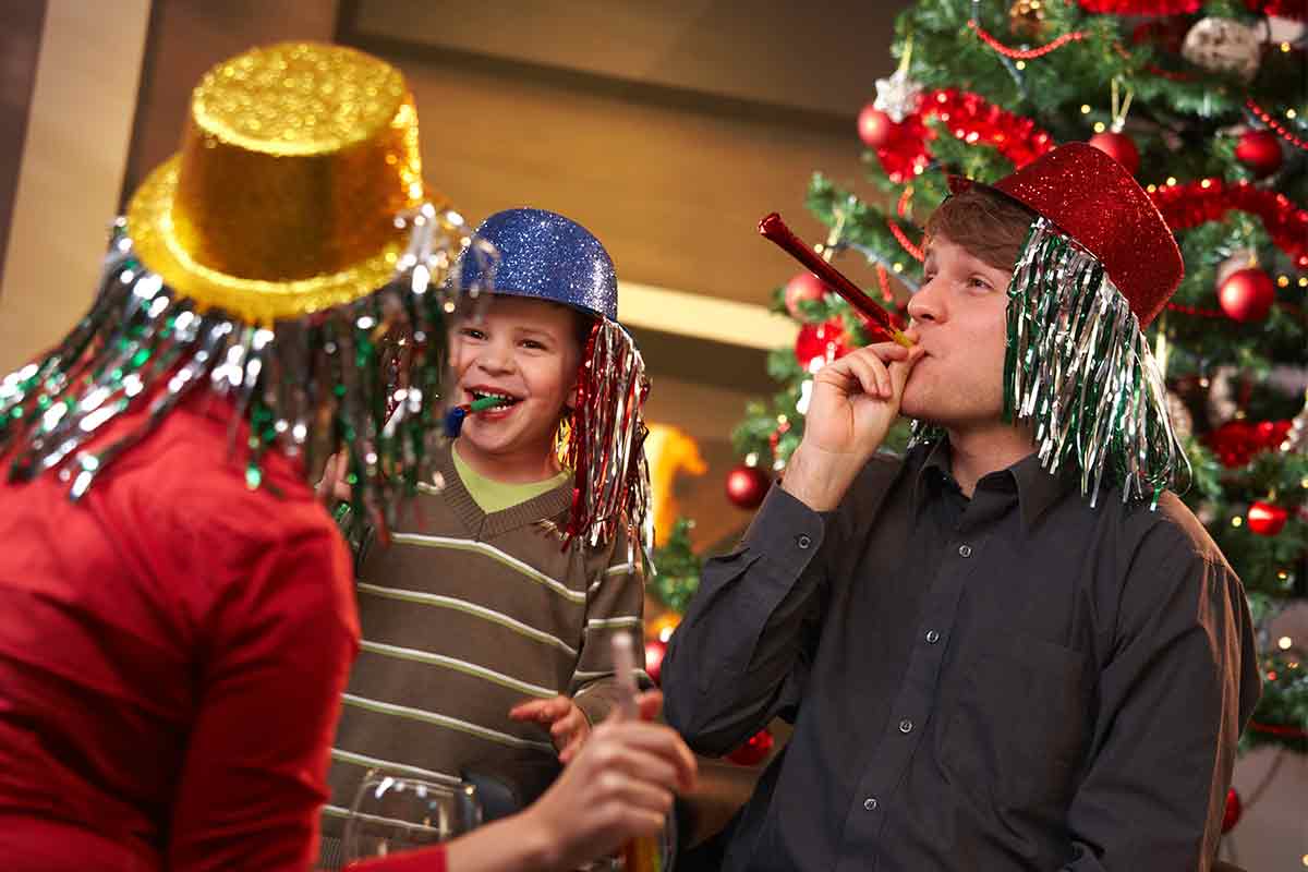 family celebrating new years eve