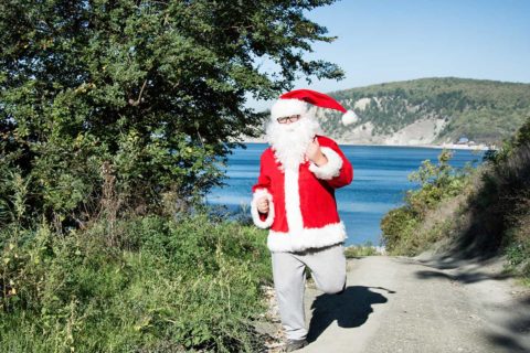 santa running outside
