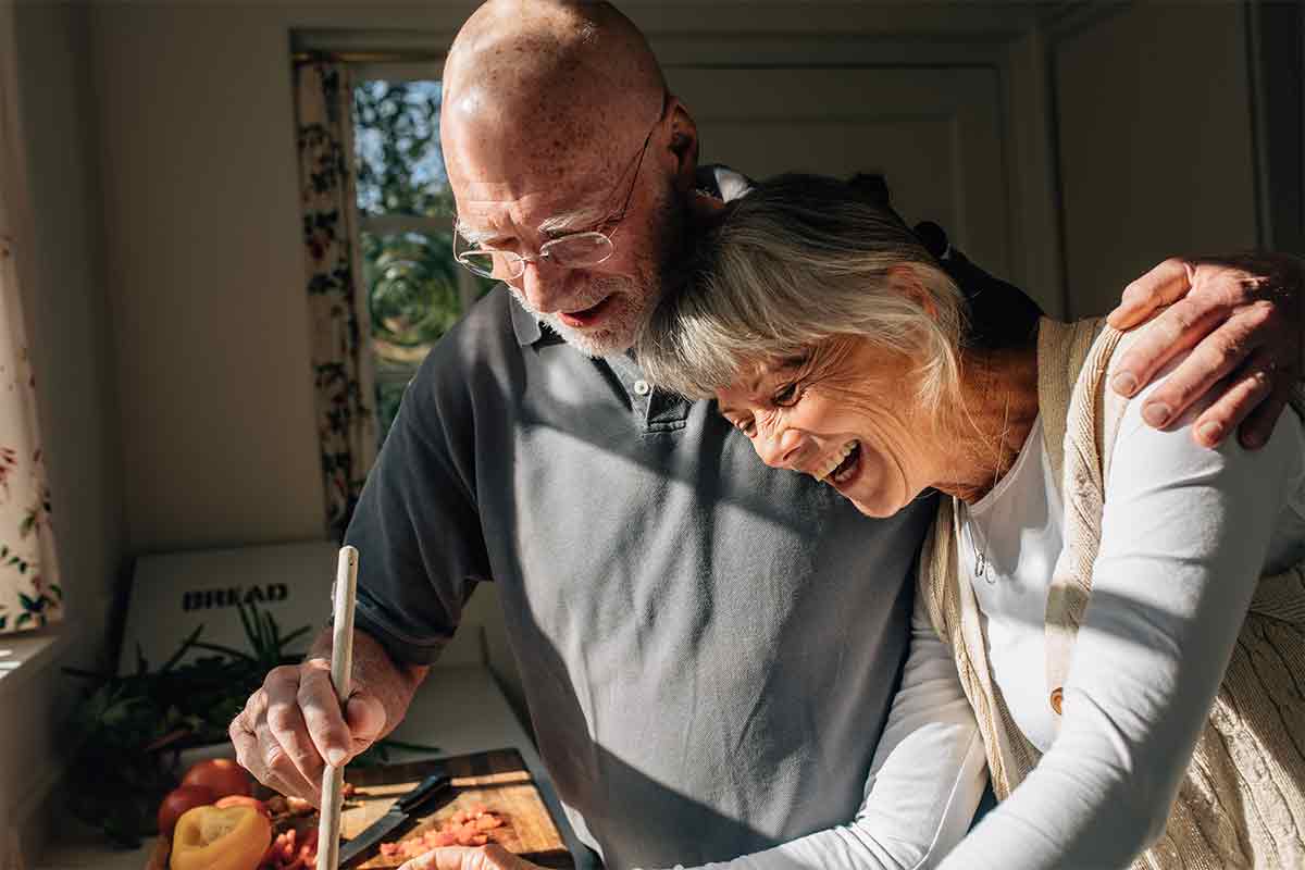 Seniors cooking in kitchen