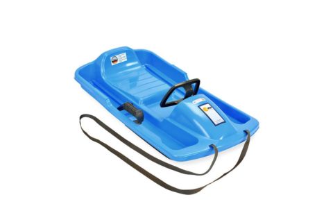 blue sled with steering wheel