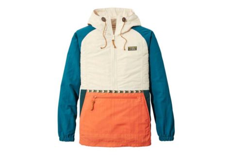 blue, white and orange windbreaker