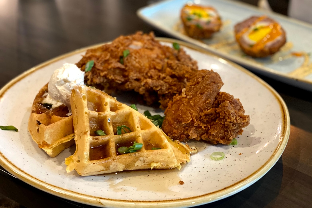 Chicken and waffles at Maker's Union