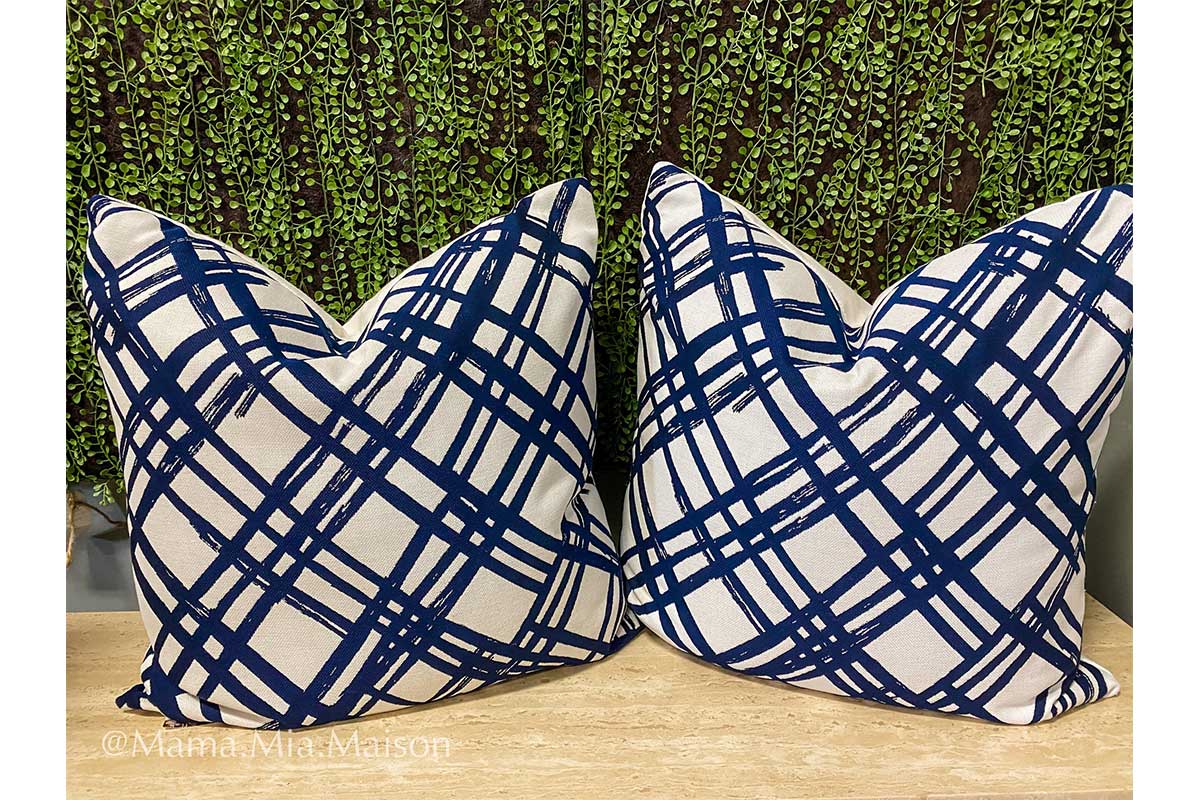 blue and white outdoor pillows
