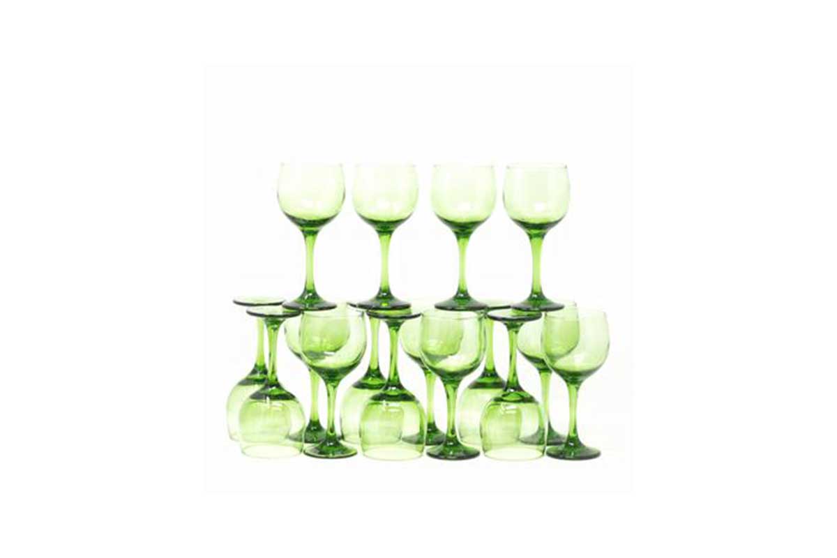 green wine glasses
