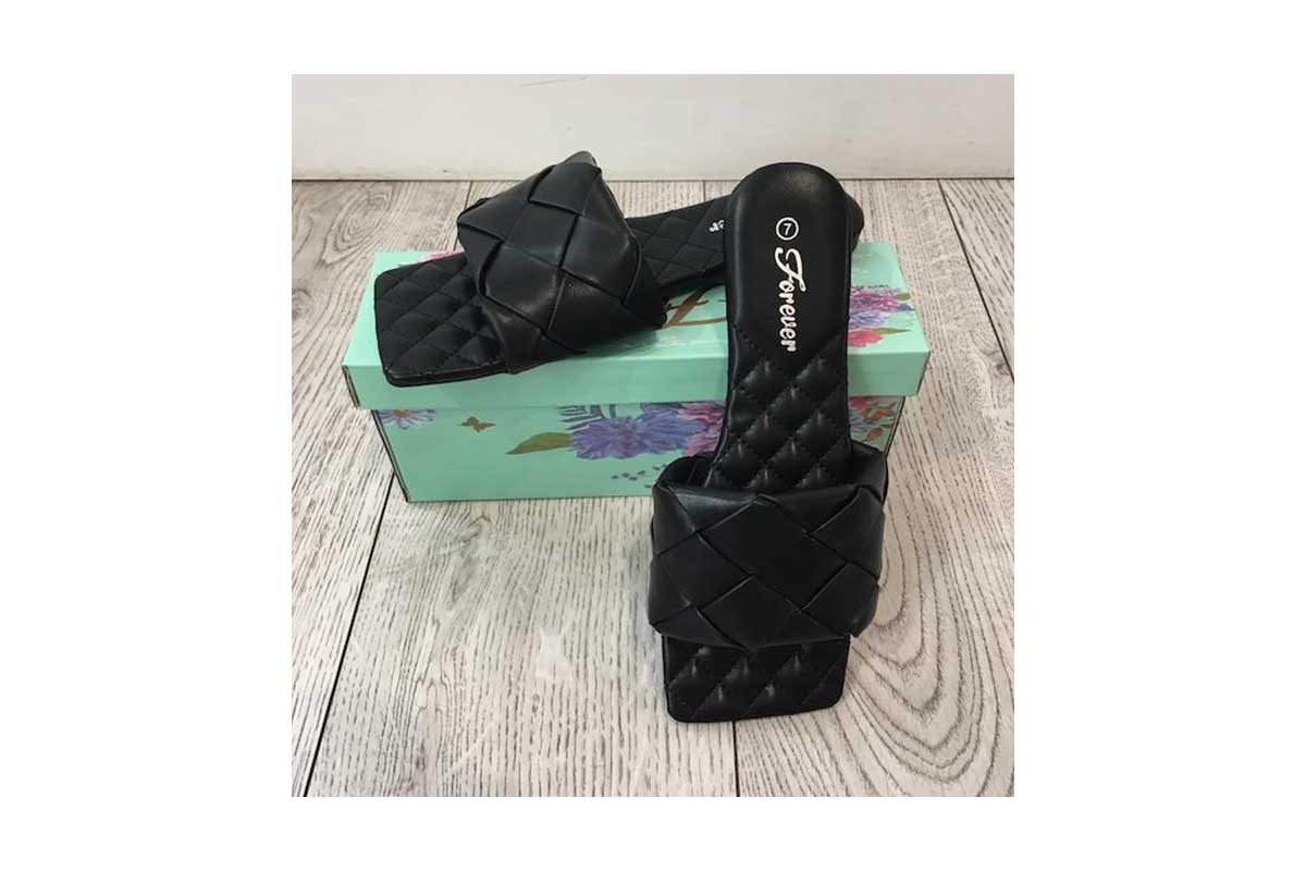 black braided flat sandals