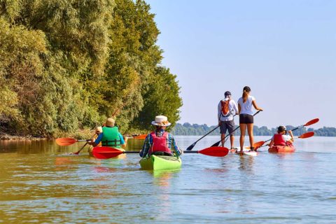 kayaking and paddleboarding in lake