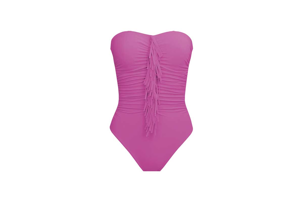 pink strapless bathing suit
