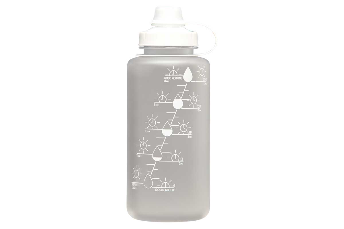 gray water bottle with time tracker