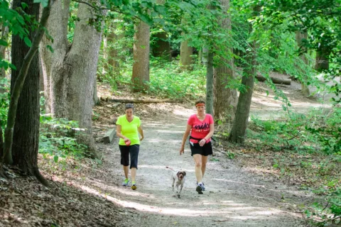 women walking in burke park
