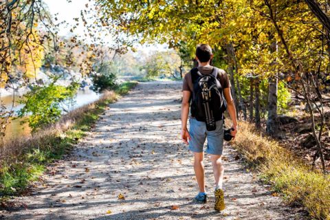 man hiking great falls park