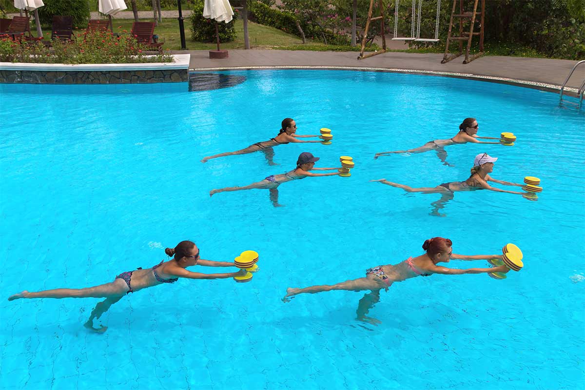yoga class in pool