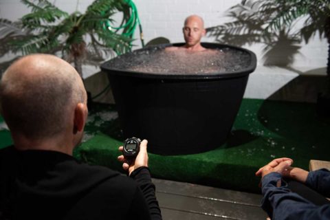 man in ice bath