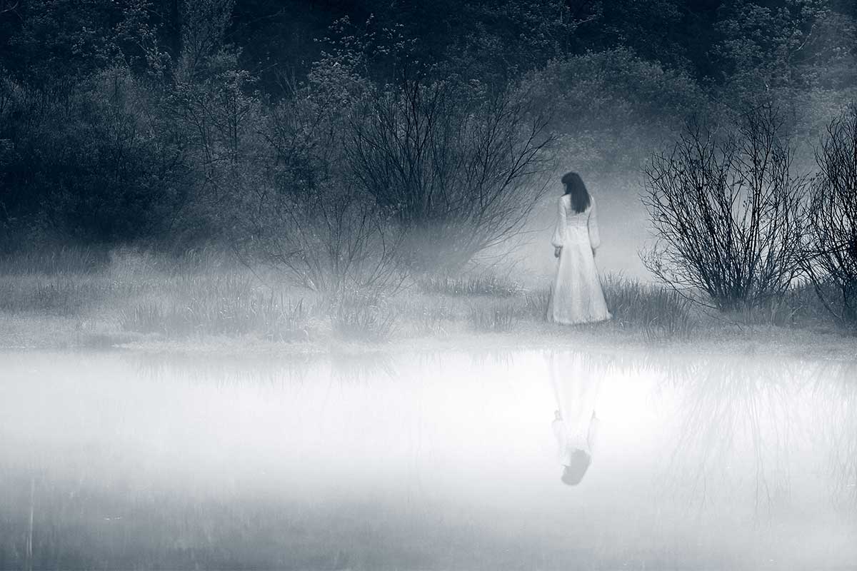 ghost walking in fog