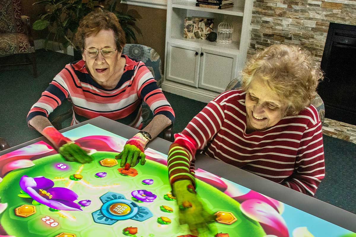 Two seniors using obie gaming system