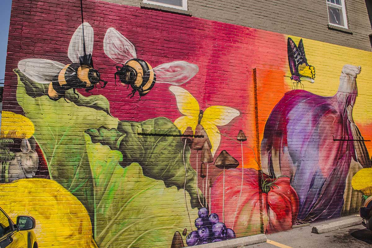 bee and flower mural
