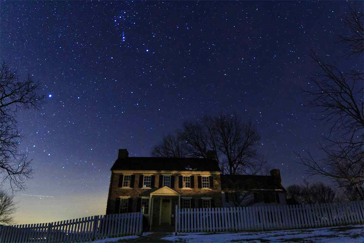 house under a starry sky