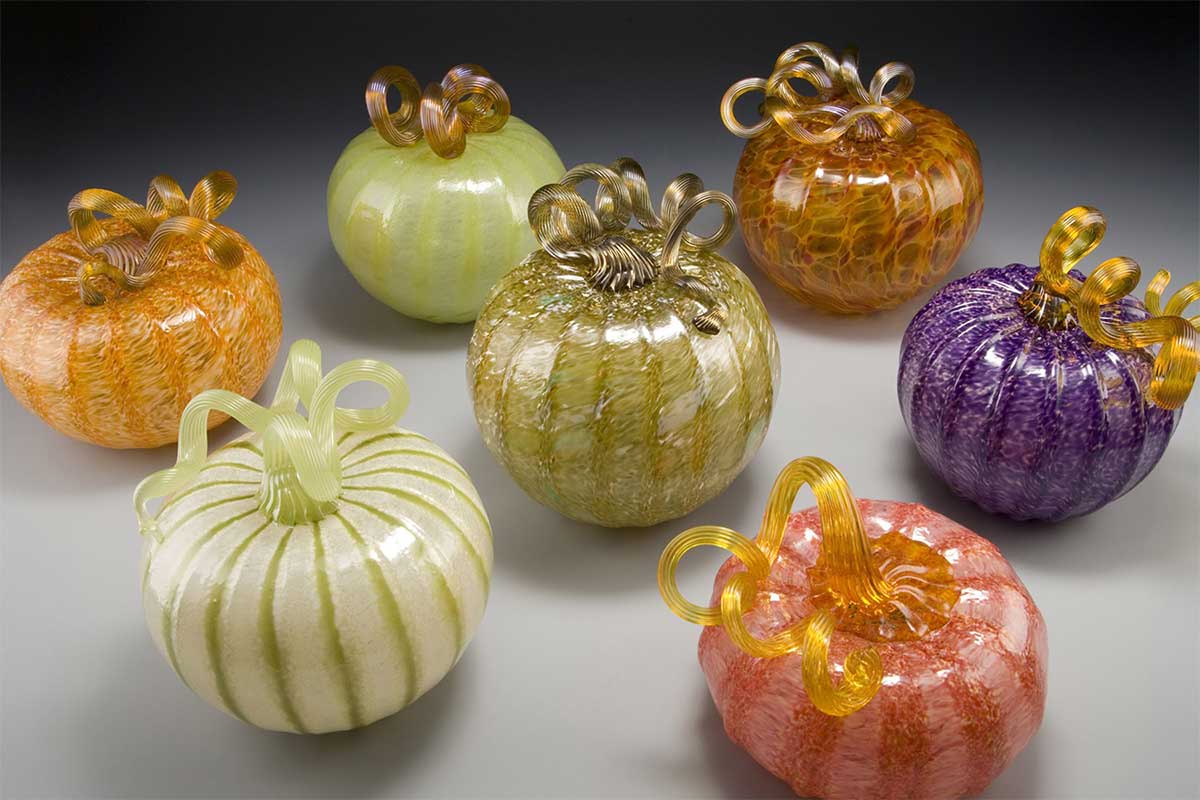 multicolored glass pumpkins