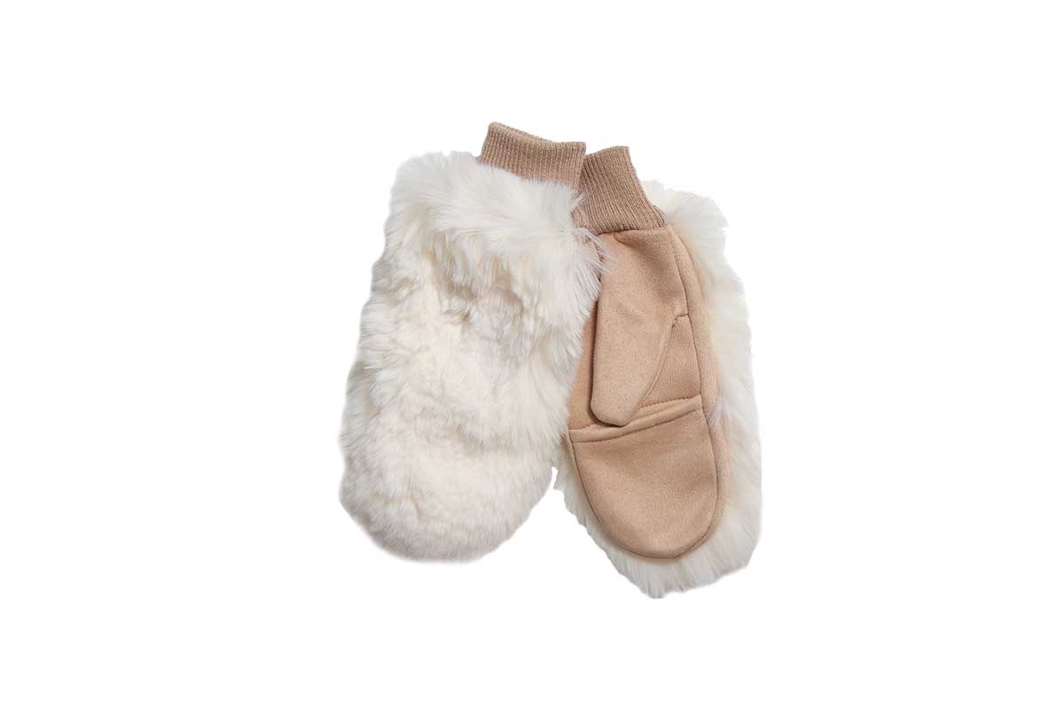 white fur mittens