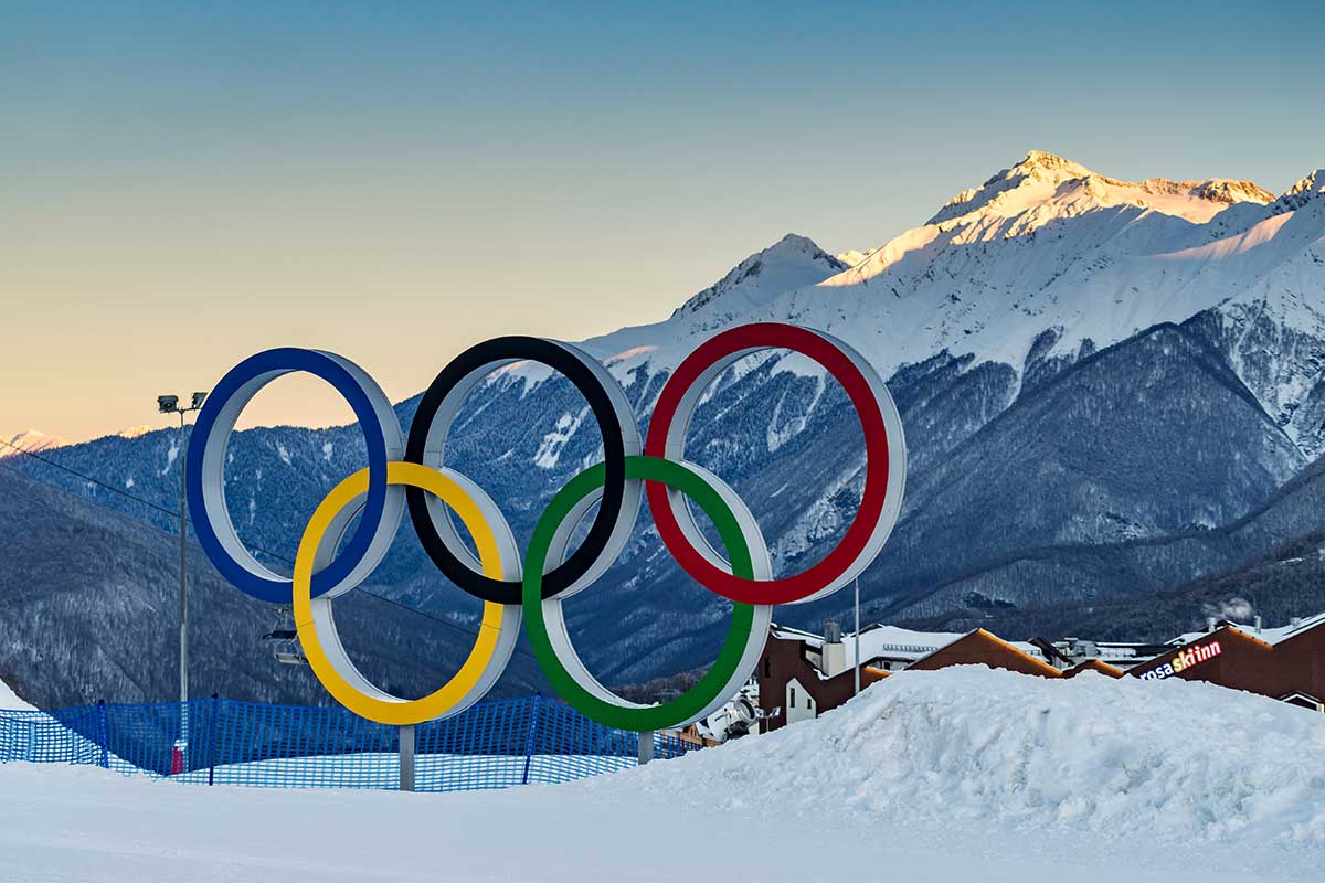 Olympic rings on mountain