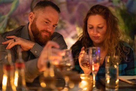 couple at whiskey bar