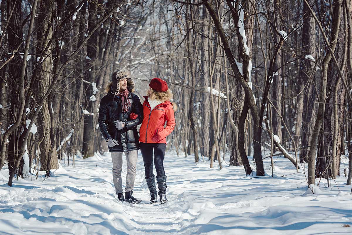 couple on hike in winter