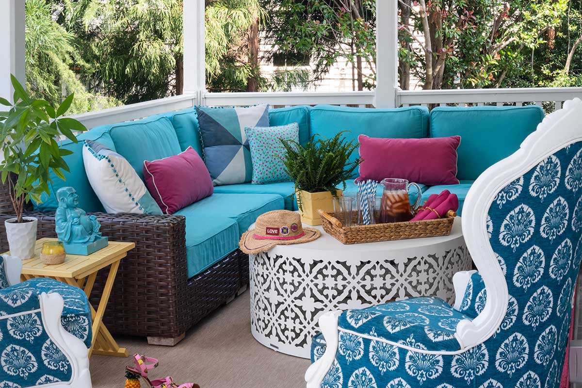 blue and pink outdoor furniture