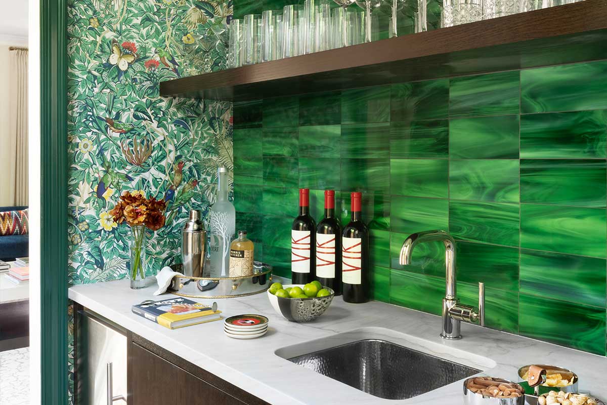 green wallpaper in kitchen