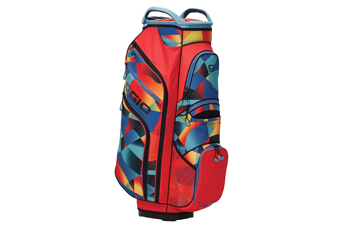 red and blue golf bag