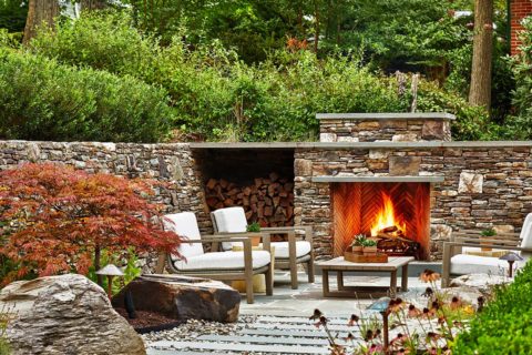 patio space with fireplace