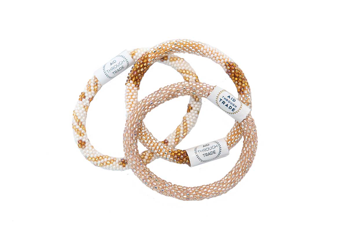 three beaded bracelets