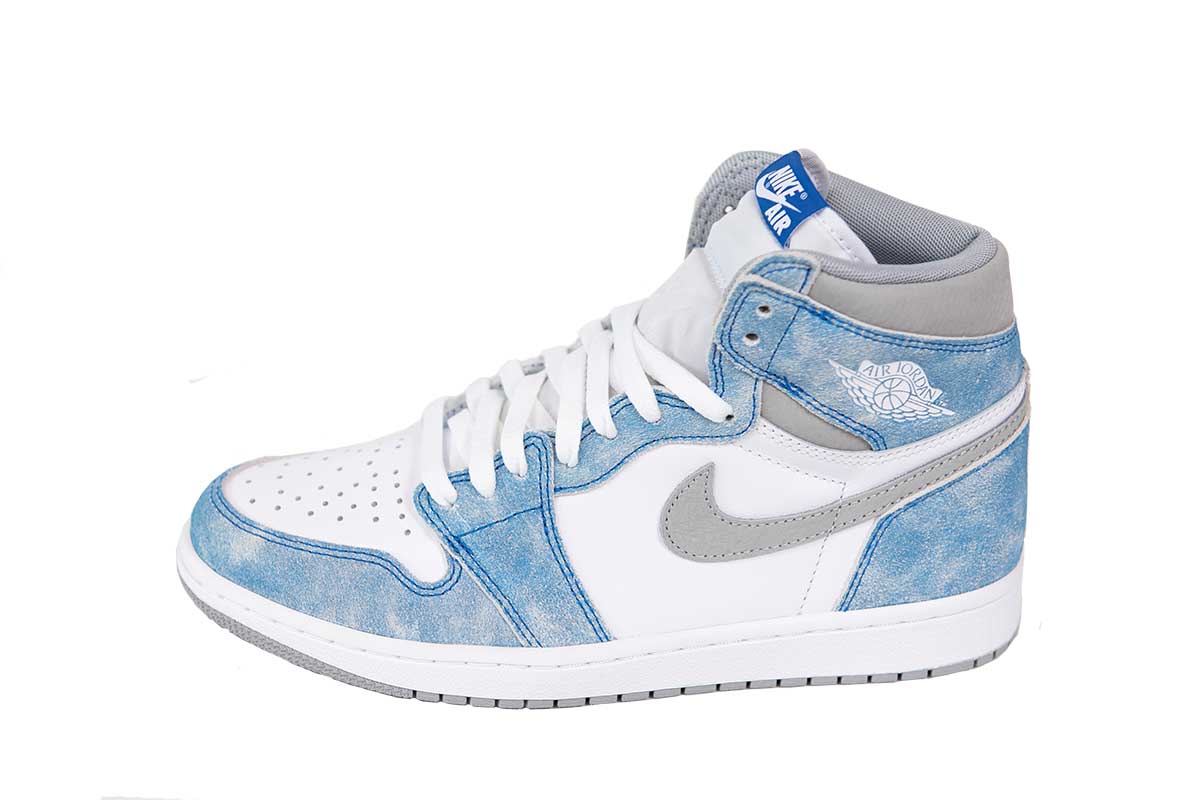 white and blue air jodan one sneaker