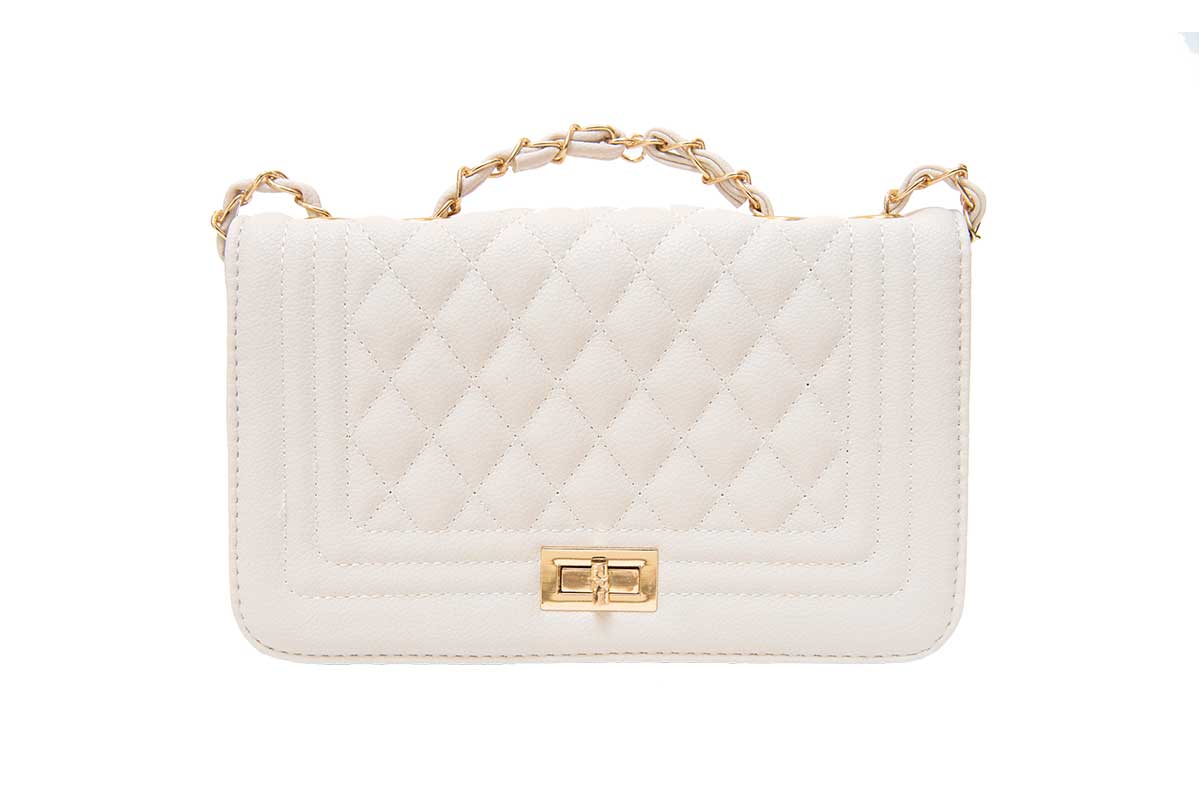 white quilted purse