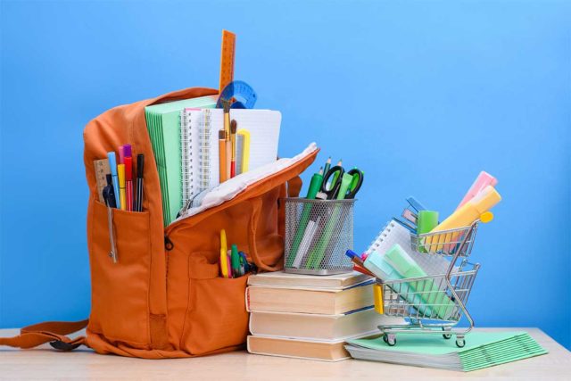 bookbag full of school supplies