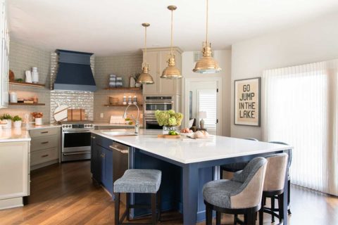 white and blue kitchen