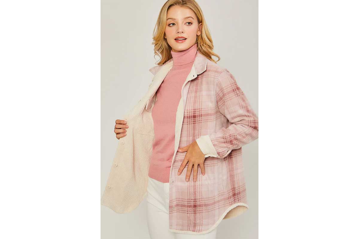 pink and white plaid shacket
