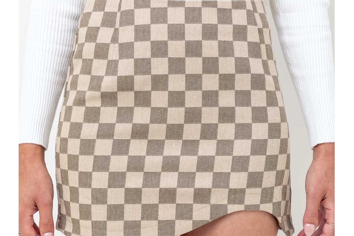 tan checkered skirt