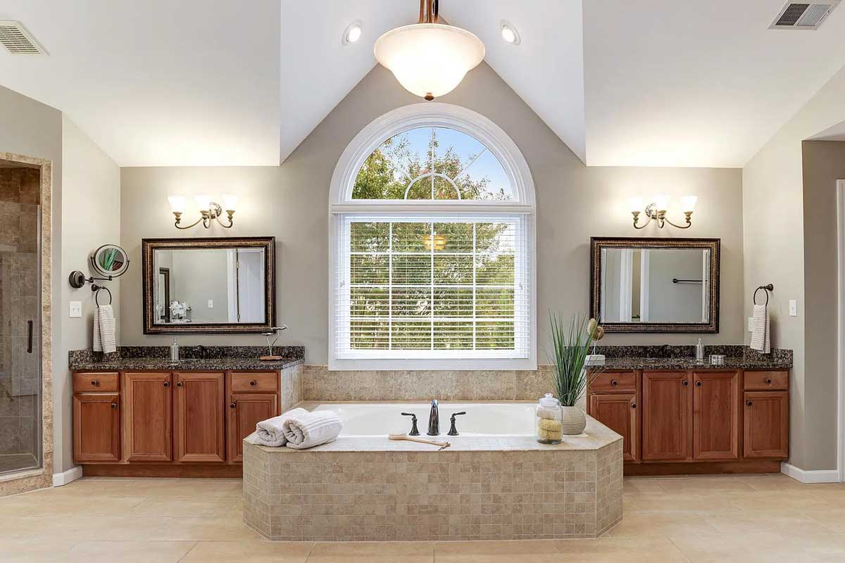 bathroom with soaking tub