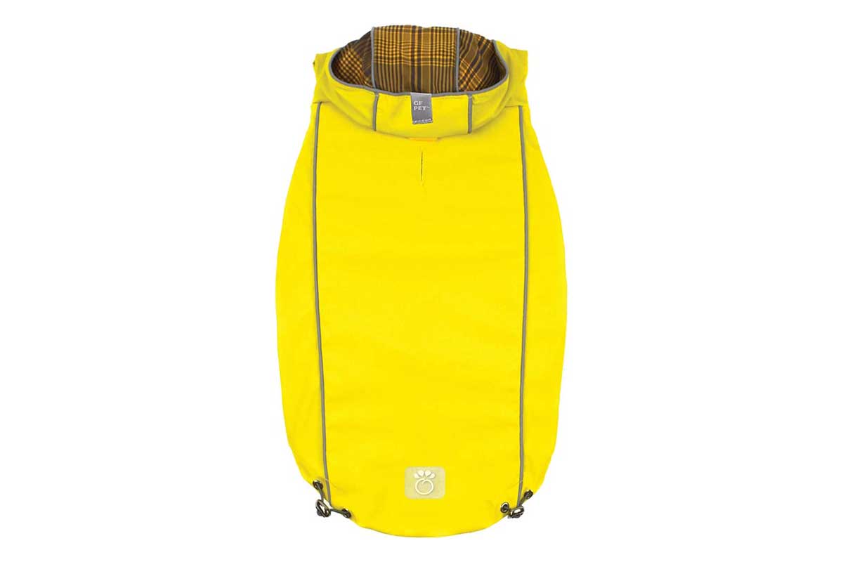 yellow raincoat dog