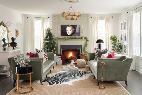 living room decorated for christmas