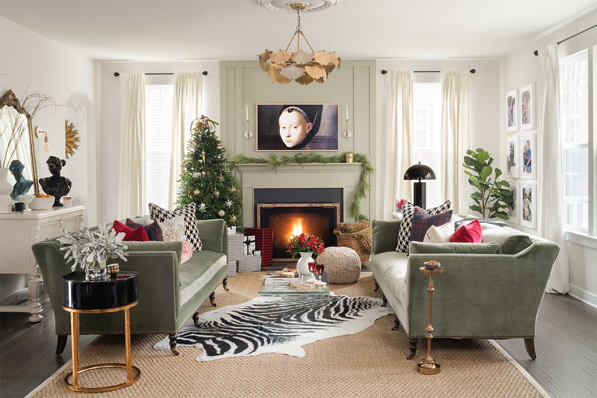 living room decorated for christmas