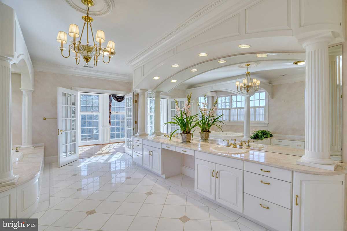 white bathroom with marble