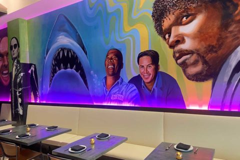 mural with famous characters at junction bistro