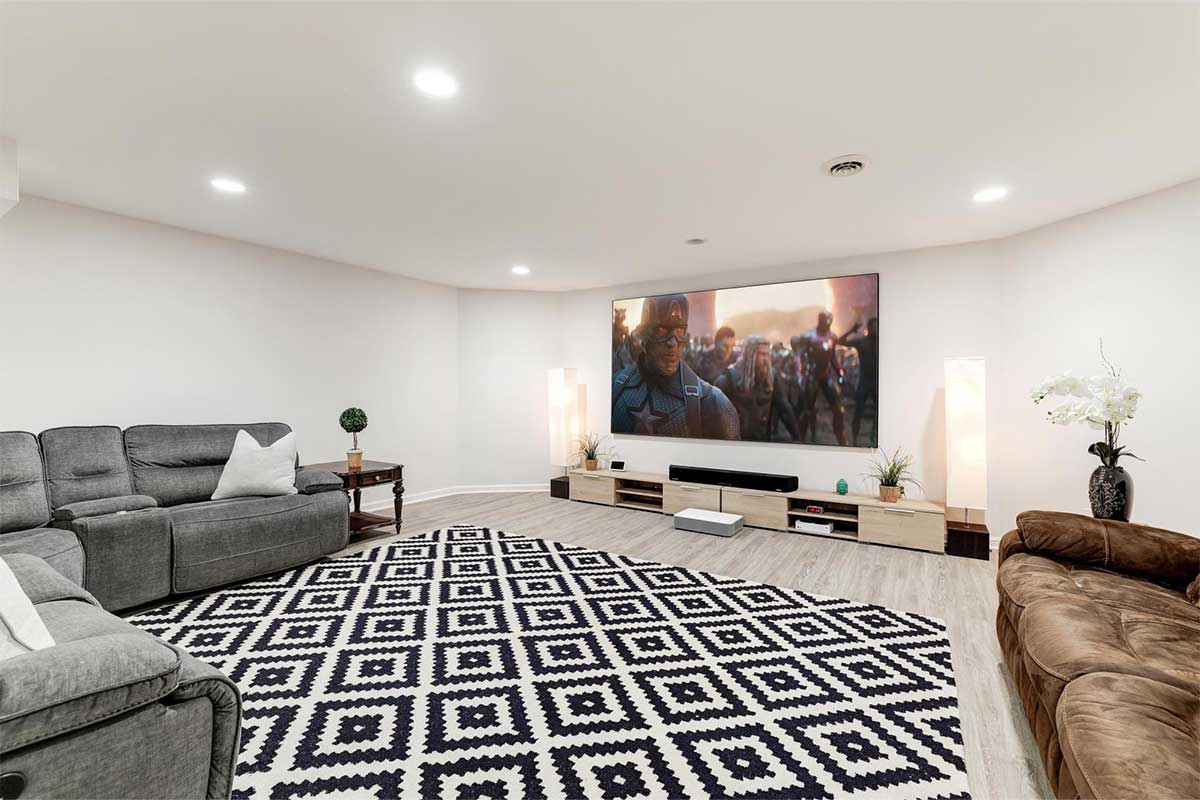 finished basement with entertainment area