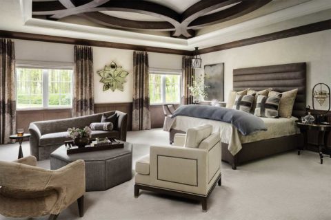 grey bedroom with sitting area