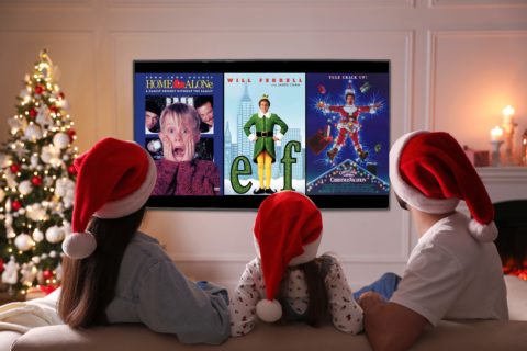 Family watching christmas movies