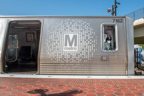 A Metrorail train at Falls Church station. metro